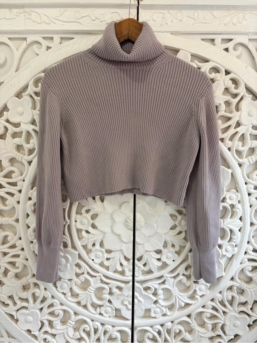 Wilfred Aritzia Merino Wool Cropped Turtleneck Sweater Lavender XS
